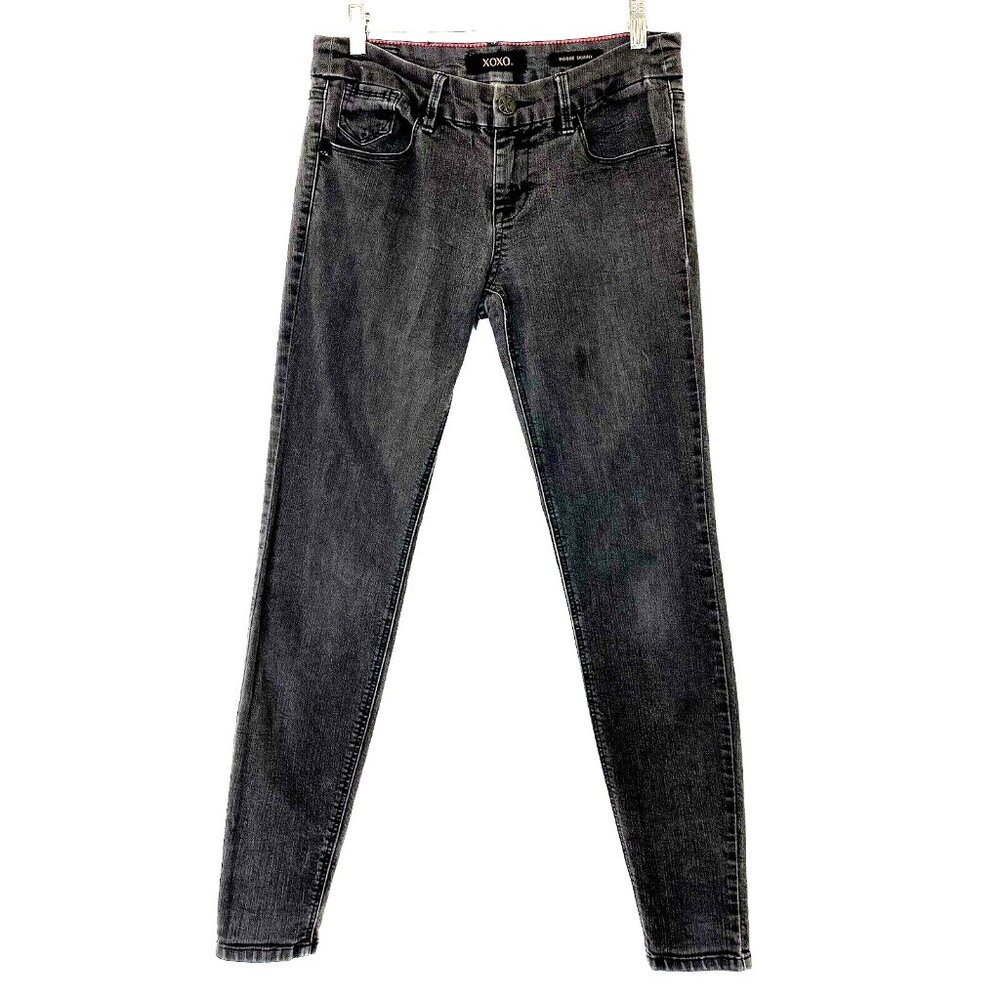 XOXO Risque Skinny Stretch Jeans Womens size 27 Gray Black Low Rise Ankle Length